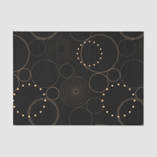 Gold circles astrology wheel astro-chart on black  tissue paper (Front)
