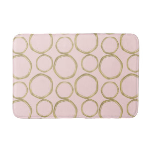 Gold Circles & Blushing Pink Modern Trendy Bath Mat