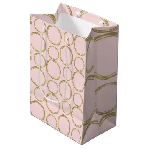 Gold Circles  Blushing Pink Modern Trendy Chic Medium Gift Bag