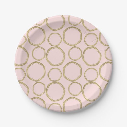 Gold Circles  Blushing Pink Modern Trendy Chic Paper Plates