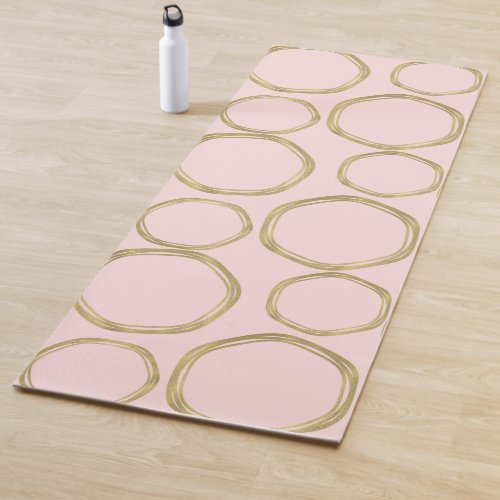 Gold Circles  Blushing Pink Modern Trendy Chic Yoga Mat