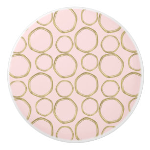 Gold Circles & Blushing Pink Modern Trendy Mod Ceramic Knob