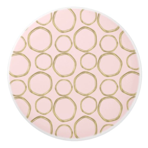 Gold Circles  Blushing Pink Modern Trendy Mod Ceramic Knob