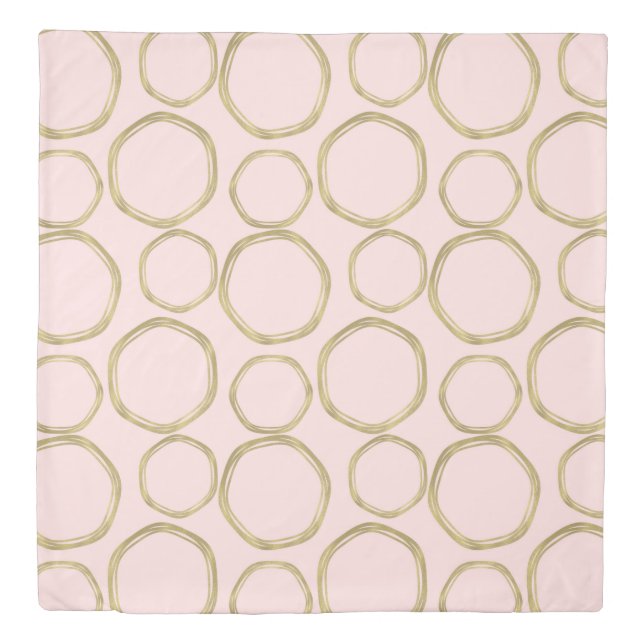 Gold Circles & Blushing Pink Modern Trendy Mod Duvet Cover (Front)