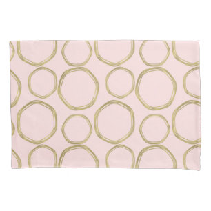 Gold Circles & Blushing Pink Modern Trendy Mod Pillow Case