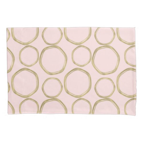 Gold Circles  Blushing Pink Modern Trendy Mod Pillow Case