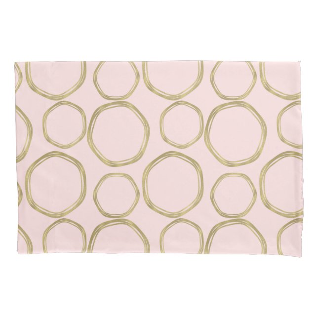 Gold Circles & Blushing Pink Modern Trendy Mod Pillow Case (Front)