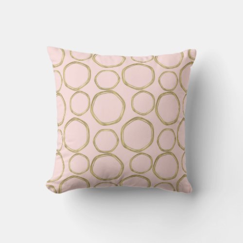 Gold Circles  Blushing Pink Modern Trendy Mod Throw Pillow
