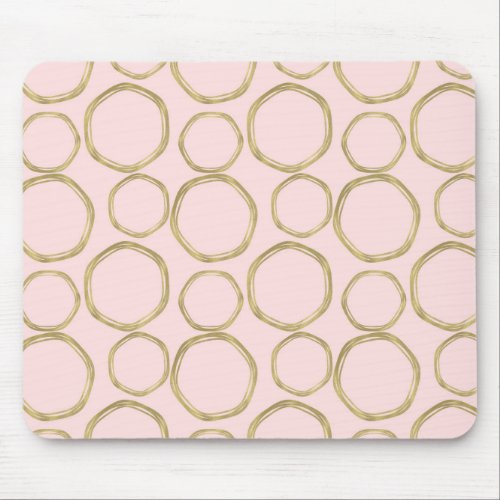 Gold Circles  Blushing Pink Modern Trendy Mouse Pad