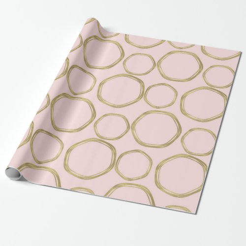 Gold Circles  Blushing Pink Modern Trendy Wrapping Paper