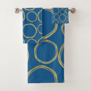 Gold Circles & Bright Blue Modern Trendy Bath Towel Set