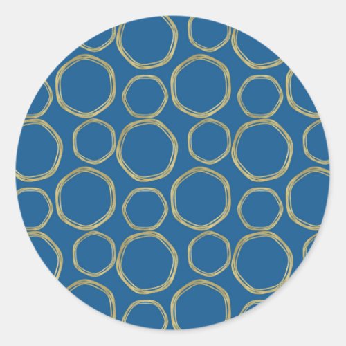 Gold Circles  Bright Blue Modern Trendy Classic Round Sticker