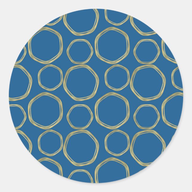 Gold Circles & Bright Blue Modern Trendy Classic Round Sticker (Front)