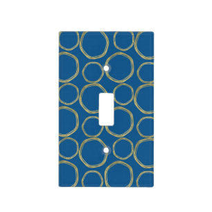Gold Circles & Bright Blue Modern Trendy Fashion Light Switch Cover