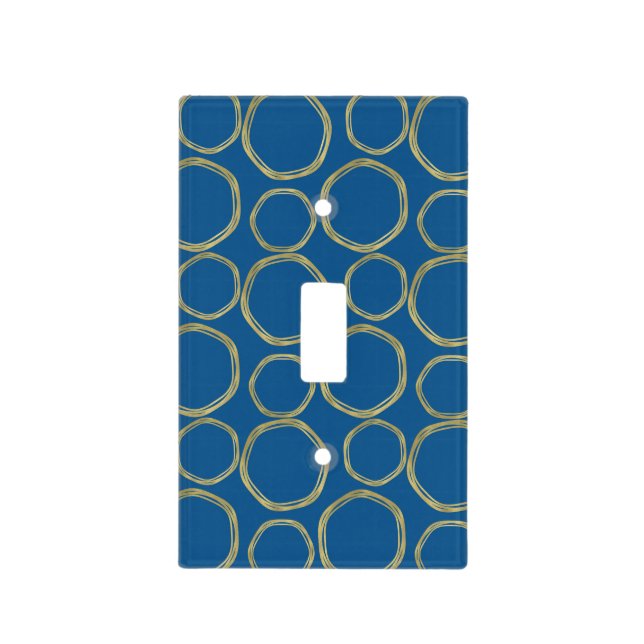 Gold Circles & Bright Blue Modern Trendy Fashion Light Switch Cover (Front)