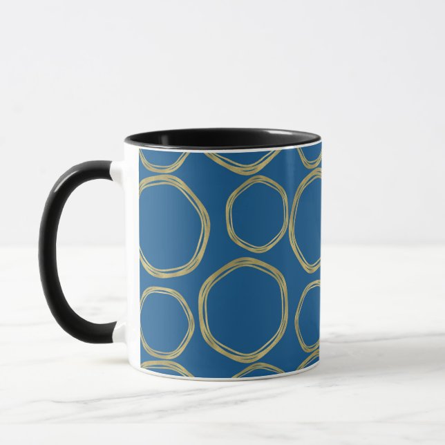 Gold Circles & Bright Blue Modern Trendy Mug (Left)