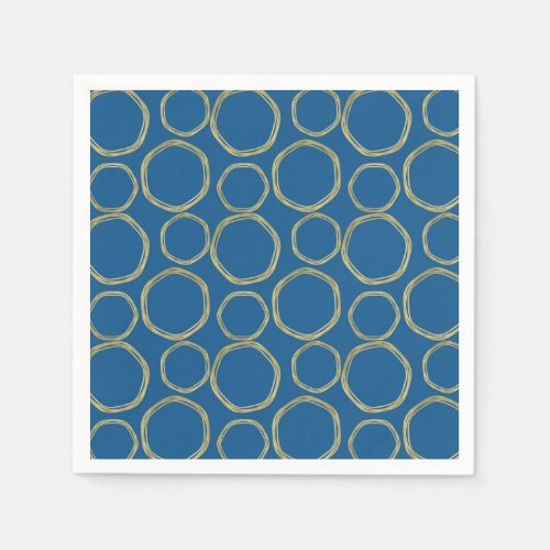 Gold Circles  Bright Blue Modern Trendy Napkins