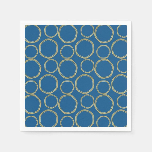 Gold Circles & Bright Blue Modern Trendy Napkins (Front)