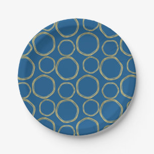 Gold Circles & Bright Blue Modern Trendy Paper Plates