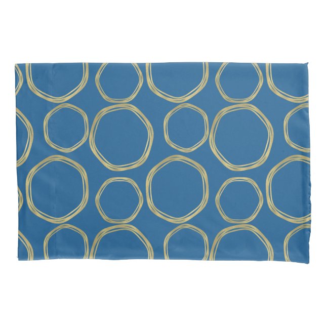 Gold Circles & Bright Blue Modern Trendy Pillow Case (Front)