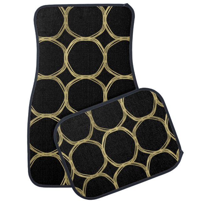 Gold Circles & Chic Black Glam Modern Trendy Car Floor Mat (Set)