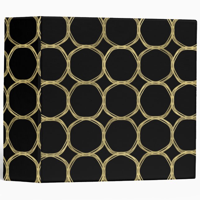 Gold Circles & Chic Black Modern Trendy 3 Ring Binder (Front/Spine)