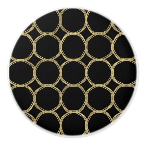 Gold Circles  Chic Black Modern Trendy Mod Ceramic Knob