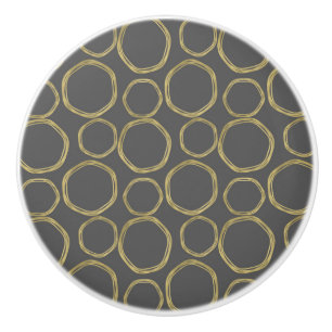 Gold Circles & Chic Grey Modern Trendy Mod Ceramic Knob