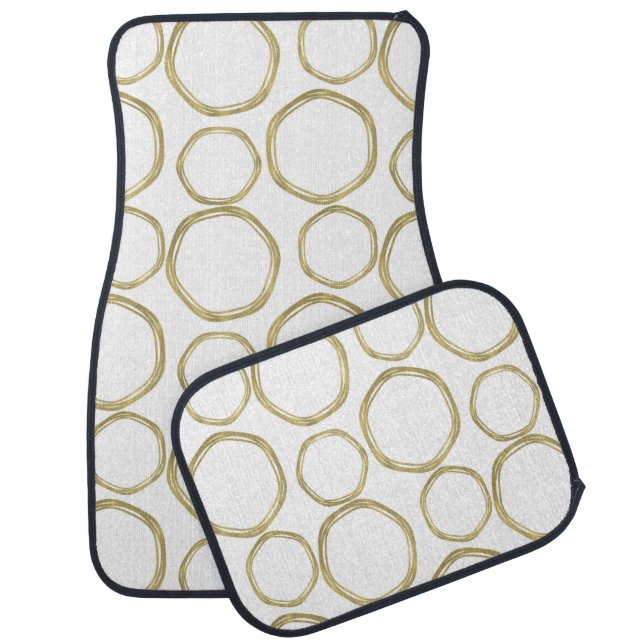 Gold Circles & Chic White Modern Trendy Glam Car Floor Mat (Set)