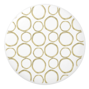 Gold Circles & Chic White Modern Trendy Mod Ceramic Knob