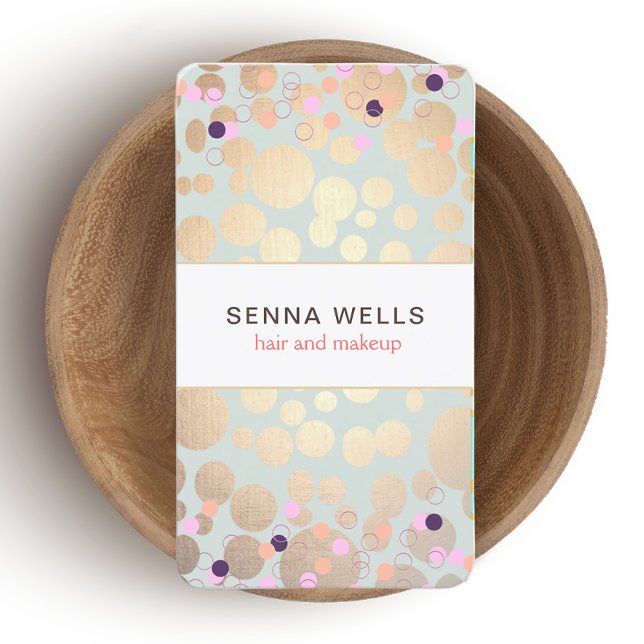 Gold Circles & Colorful Confetti Beauty Salon Fun Business Card (Creator Uploaded)