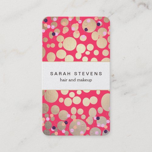 Gold Circles &amp; Colorful Confetti Beauty Salon Pink Business Cards