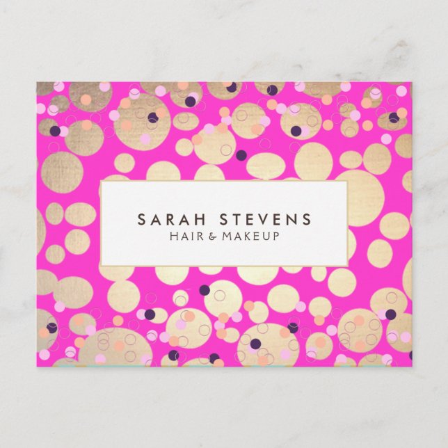 Gold Circles Confetti Beauty Salon Hot Pink Postcard (Front)
