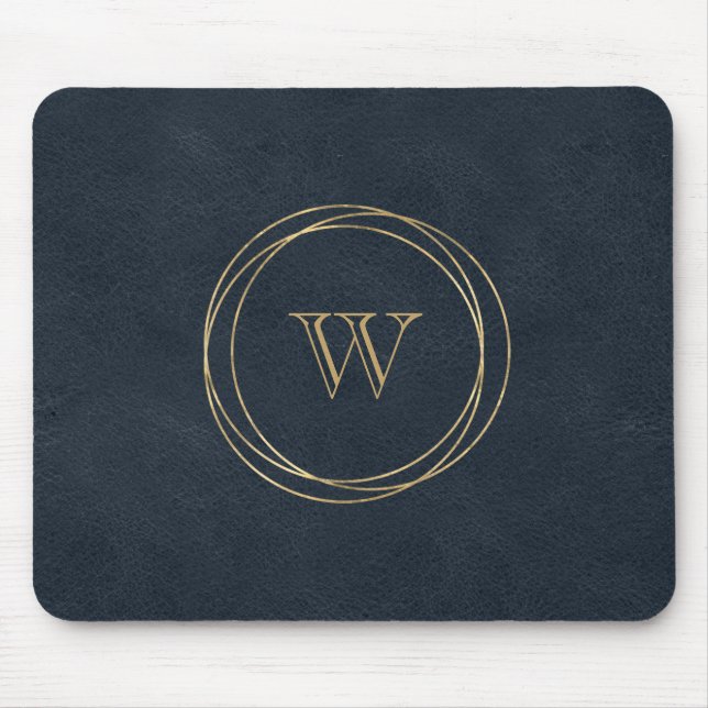 Gold Circles Dark Blue Monogram Mouse Pad (Front)