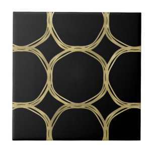 Gold Circles & Elegant Black Glam Chic Modern Ceramic Tile