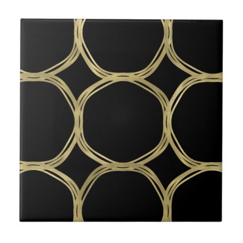Gold Circles  Elegant Black Glam Chic Modern Ceramic Tile