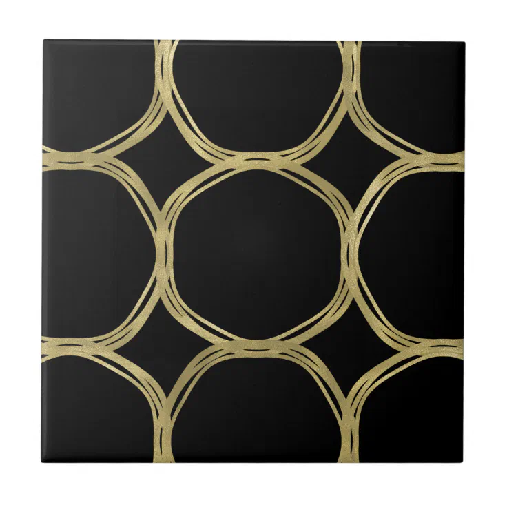 Gold Circles & Elegant Black Glam Chic Modern Ceramic Tile Zazzle