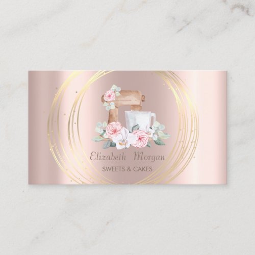 Gold Circles Glitter Mixer Flowers Rose Gold Business Card