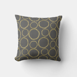 Gold Circles & Grey Modern Trendy Throw Pillow