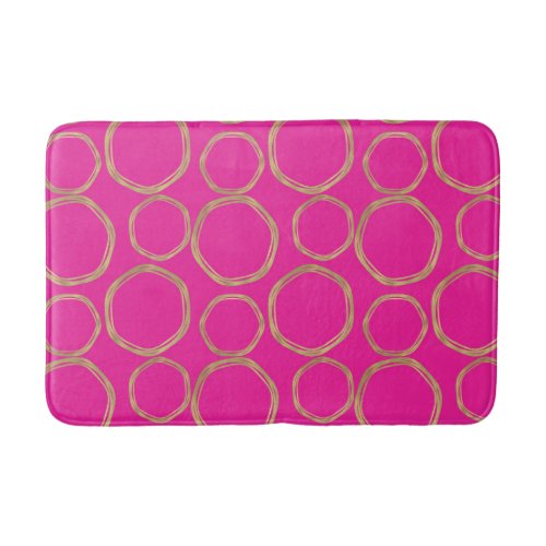 Gold Circles  Hot Pink Bright Bold Modern Trendy Bath Mat