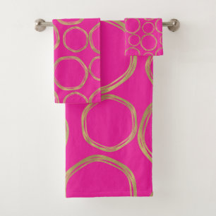 Gold Circles & Hot Pink Bright Bold Modern Trendy Bath Towel Set