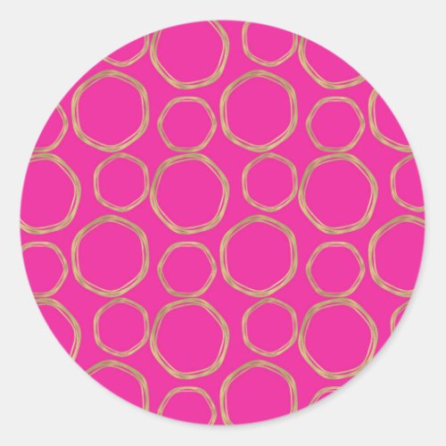 Gold Circles  Hot Pink Bright Bold Modern Trendy Classic Round Sticker