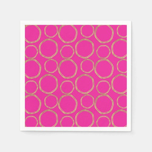 Gold Circles  Hot Pink Bright Bold Modern Trendy Napkins