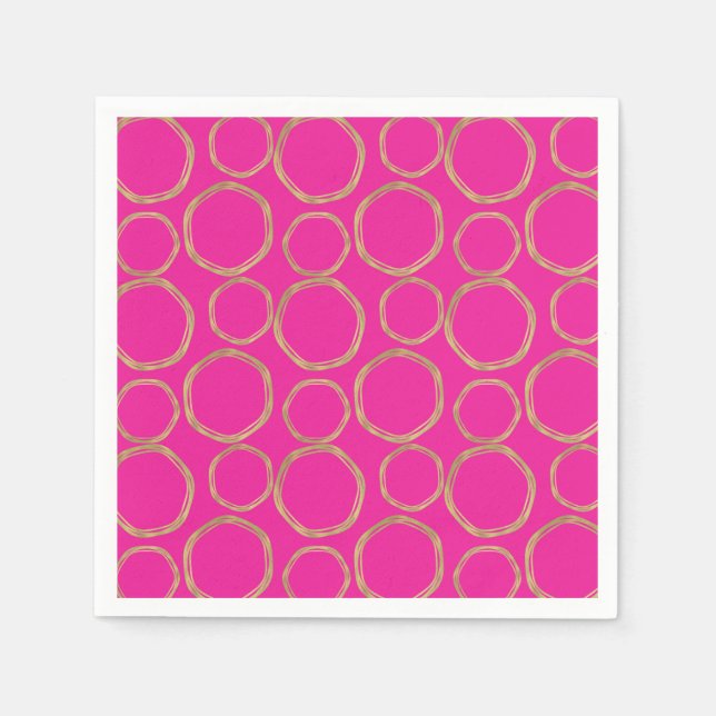 Gold Circles & Hot Pink Bright Bold Modern Trendy Napkins (Front)