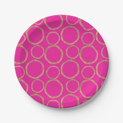 Gold Circles  Hot Pink Bright Bold Modern Trendy Paper Plates