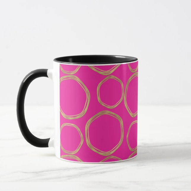 Gold Circles & Hot Pink Bright Fun Modern Trendy Mug (Left)