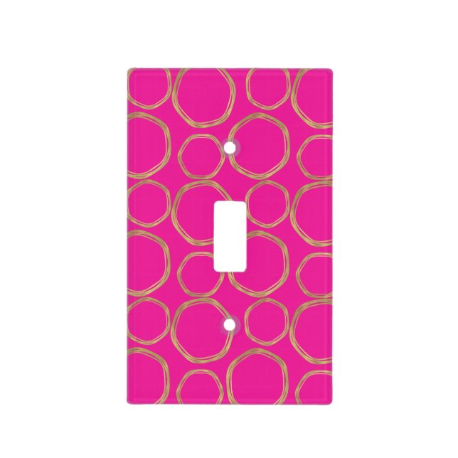 Gold Circles & Hot Pink Modern Fashion Chic Light Switch Cover (Front)