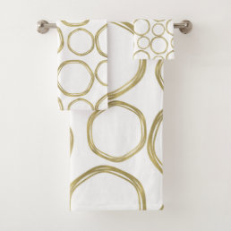 Gold Circles On White Modern Bath Towel Set