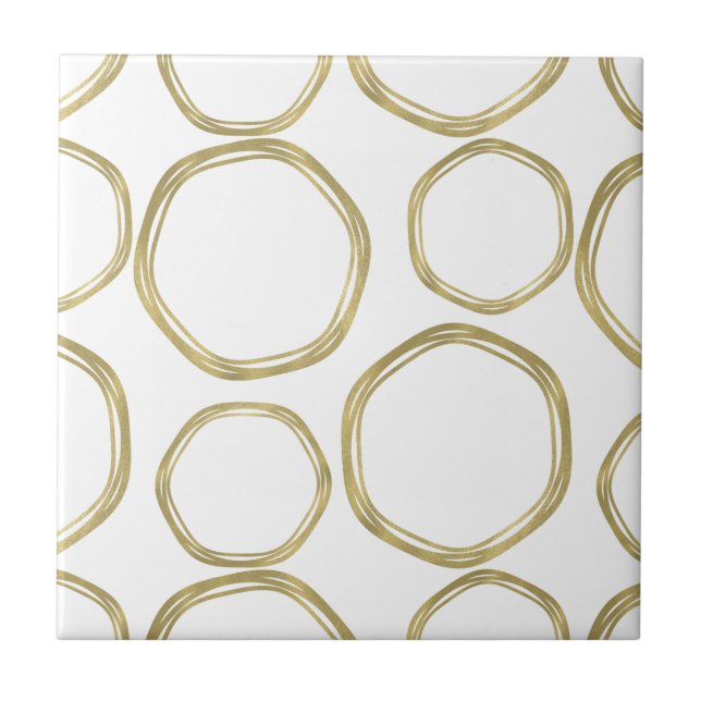 Gold Circles On White Modern Ceramic Tile (Front)