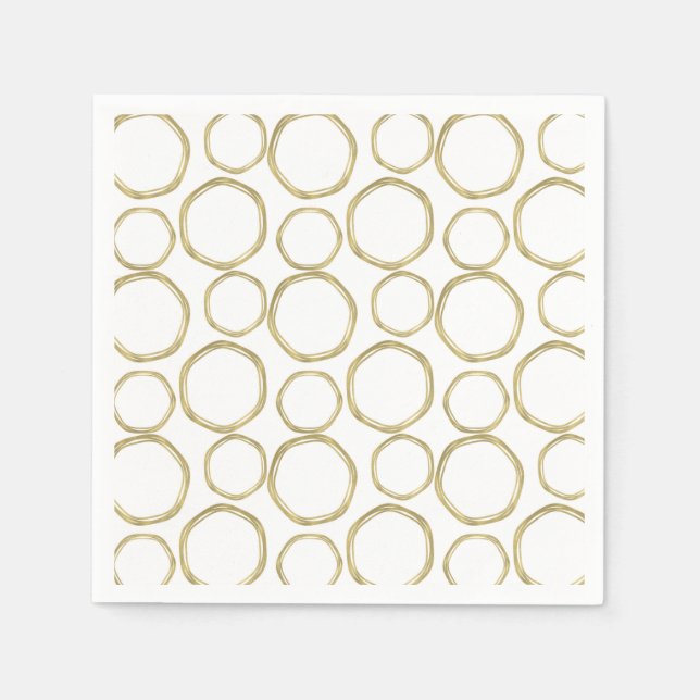 Gold Circles On White Modern Trendy Napkins (Front)